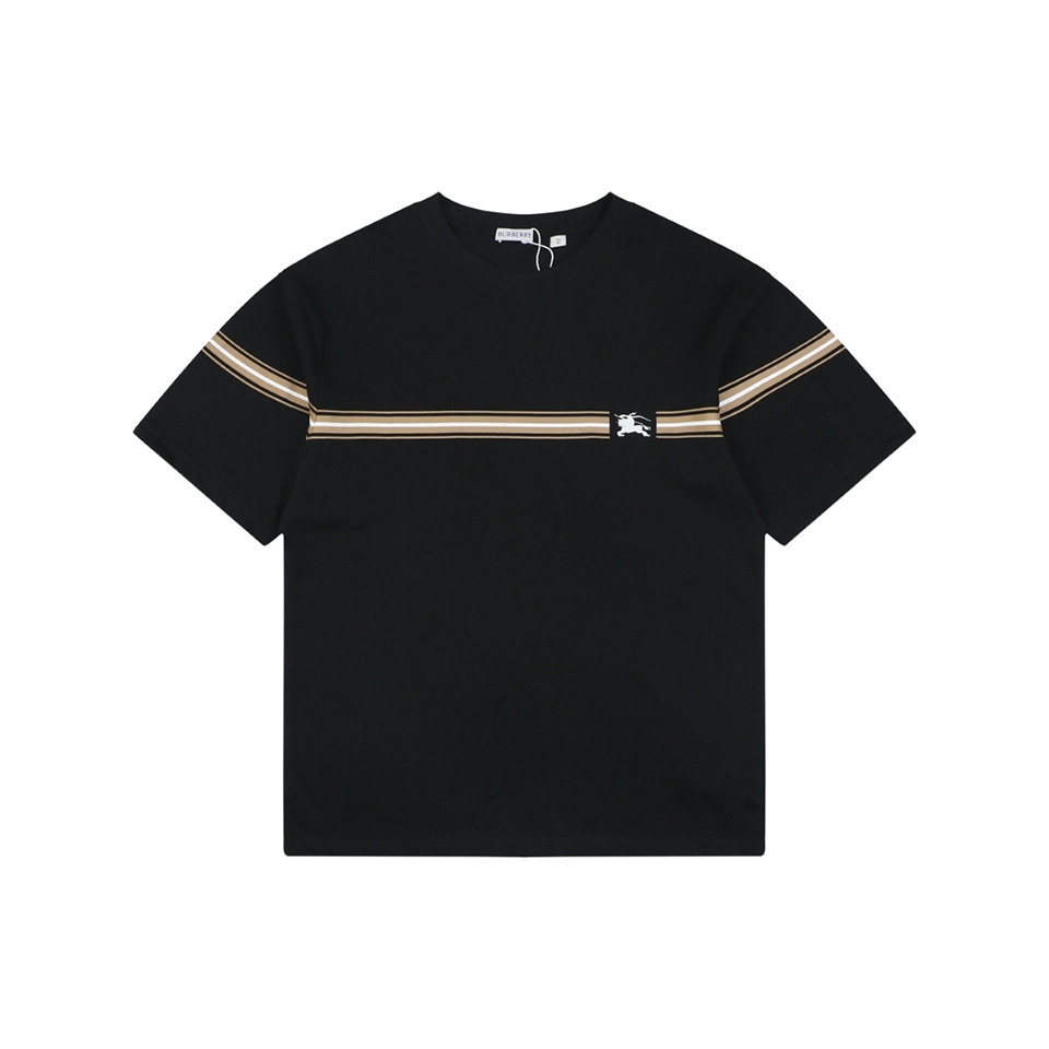 Burberry Stripe Equestrian Knight T-Shirt Black Front view