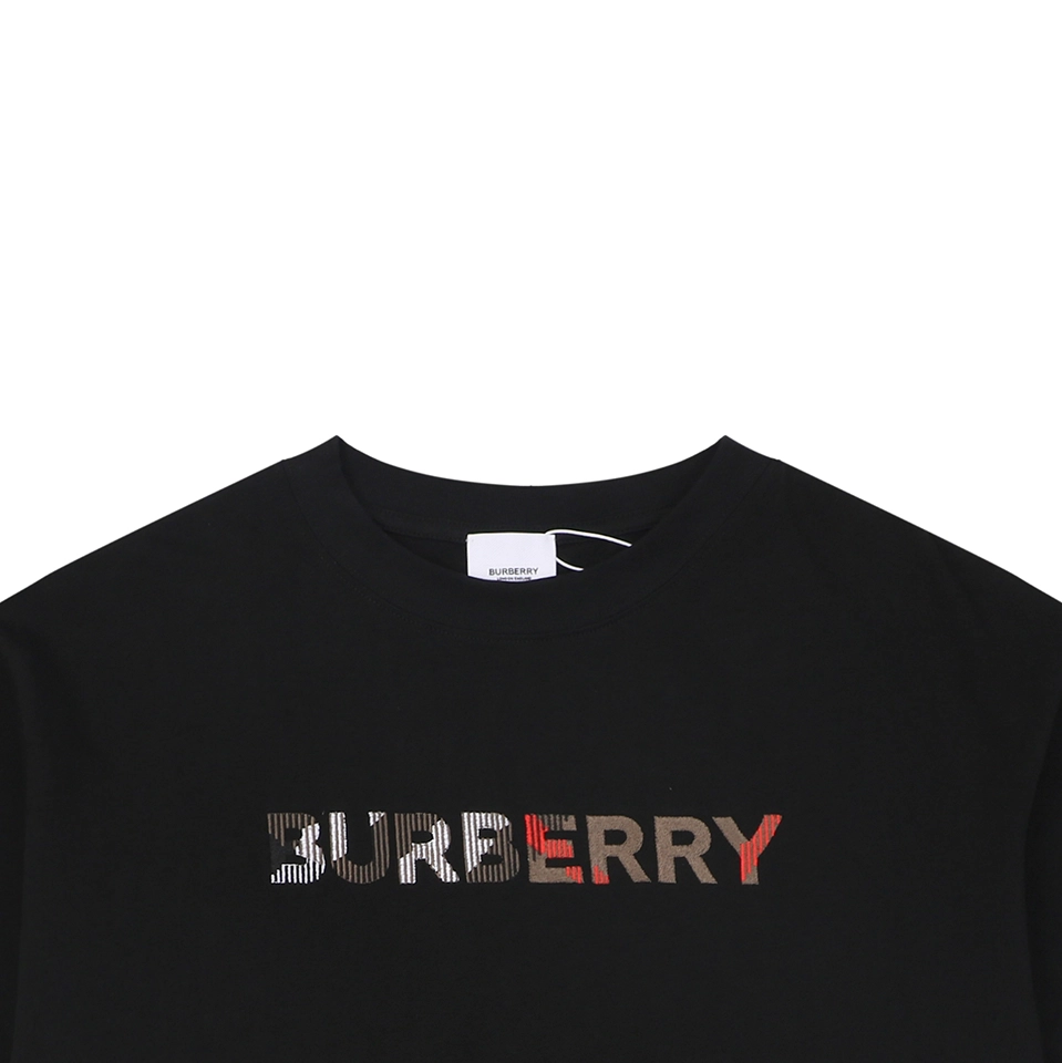 Burberry Stripe Logo Embroidered Oversized T-Shirt Black