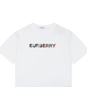 Burberry Stripe Logo Embroidered Oversized T-Shirt White