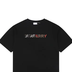 Burberry Stripe Logo Embroidered Oversized T-Shirt Black
