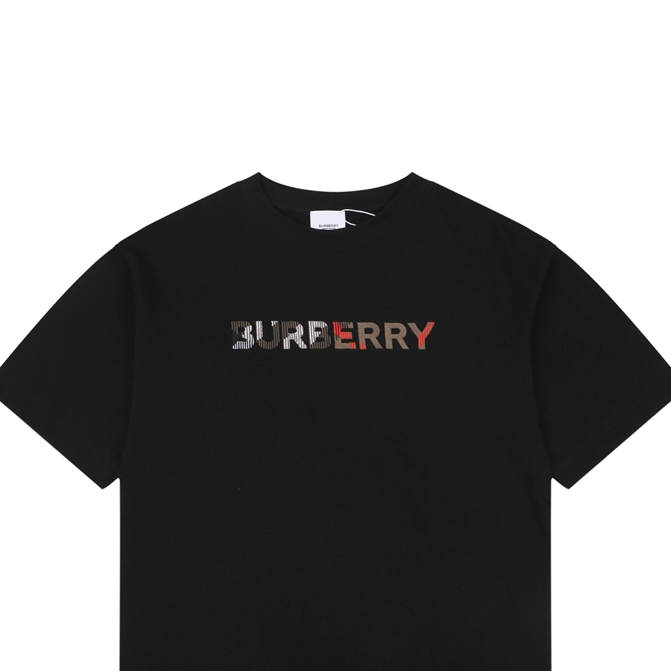 Burberry Stripe Logo Embroidered Oversized T-Shirt Black