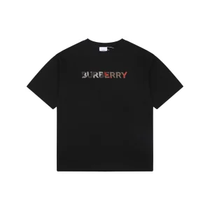 Burberry Stripe Logo Embroidered Oversized T-Shirt Black Front view