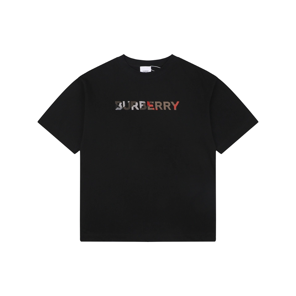Burberry Stripe Logo Embroidered Oversized T-Shirt Black Front view