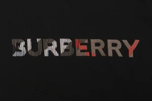 Burberry Stripe Logo Embroidered Oversized T-Shirt Black Front Brand Print