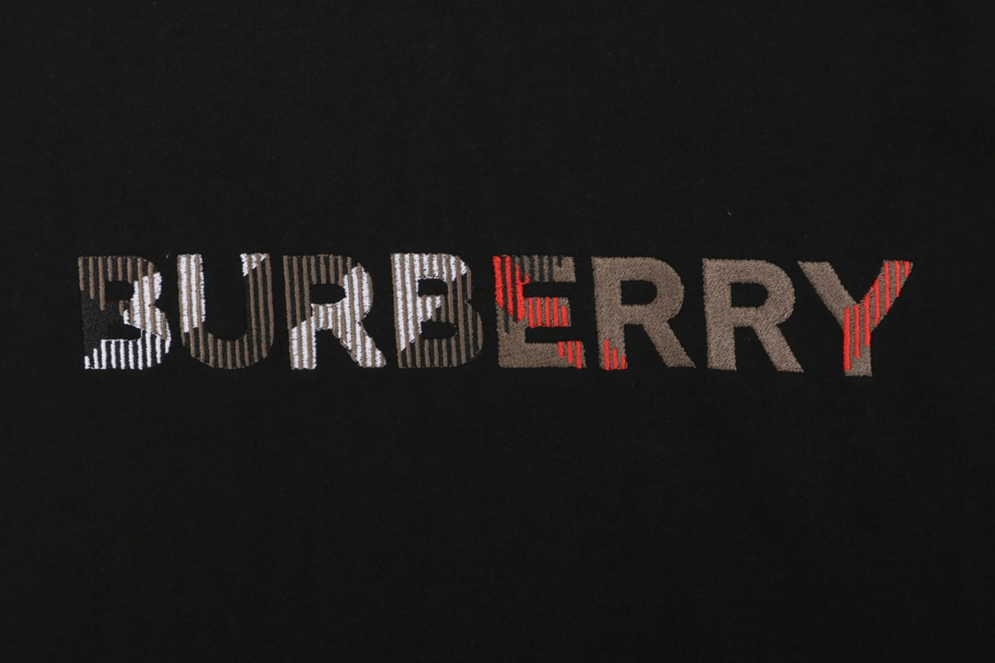 Burberry Stripe Logo Embroidered Oversized T-Shirt Black Front Brand Print