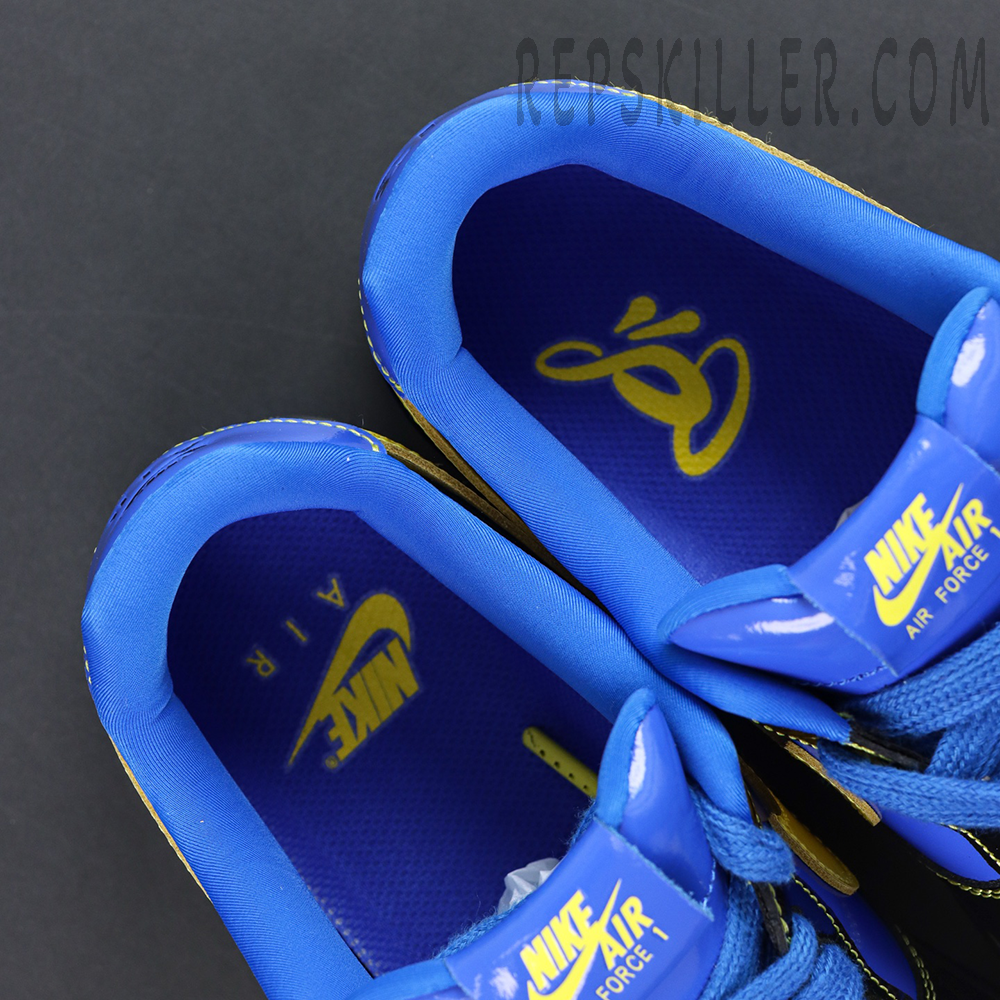 Central Cee x Nike Air Force 1 Low “Black Optic Yellow” Friends & Family insole and tongue detail view