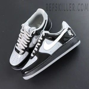 Top view of Central Cee x Nike Air Force 1 with black and white patent leather
