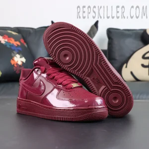 Central Cee x Nike Air Force 1 Low “Dark Beetroot” UK Exclusive outsole and side profile with monochrome beetroot finish