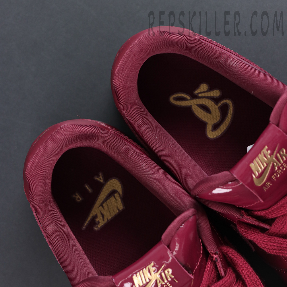 Central Cee x Nike Air Force 1 Low “Dark Beetroot” UK Exclusive insole and tongue detail view