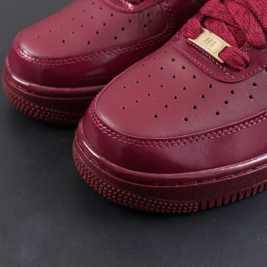 Central Cee x Nike Air Force 1 Low “Dark Beetroot” UK Exclusive toe box detail with perforated leather and metallic AF1 lace dubrae