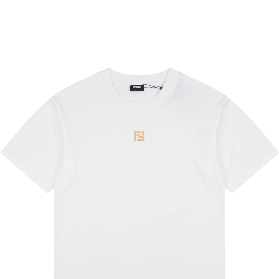 Fendi FF Gold Embroidered T-Shirt White