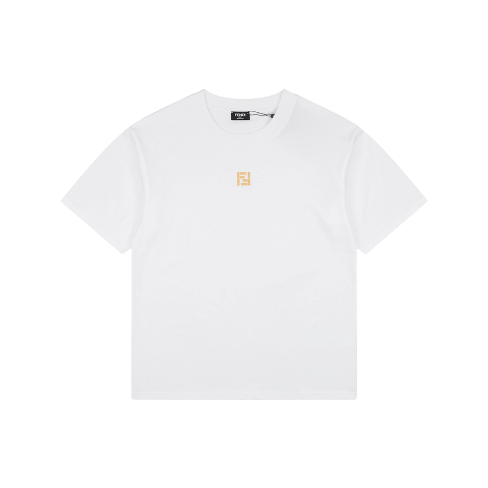 Fendi FF Gold Embroidered T-Shirt White Front view