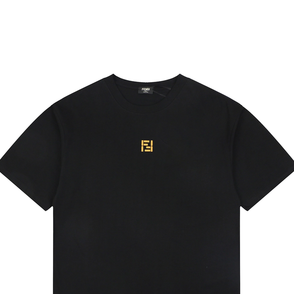 Fendi FF Gold Embroidered T-Shirt Black
