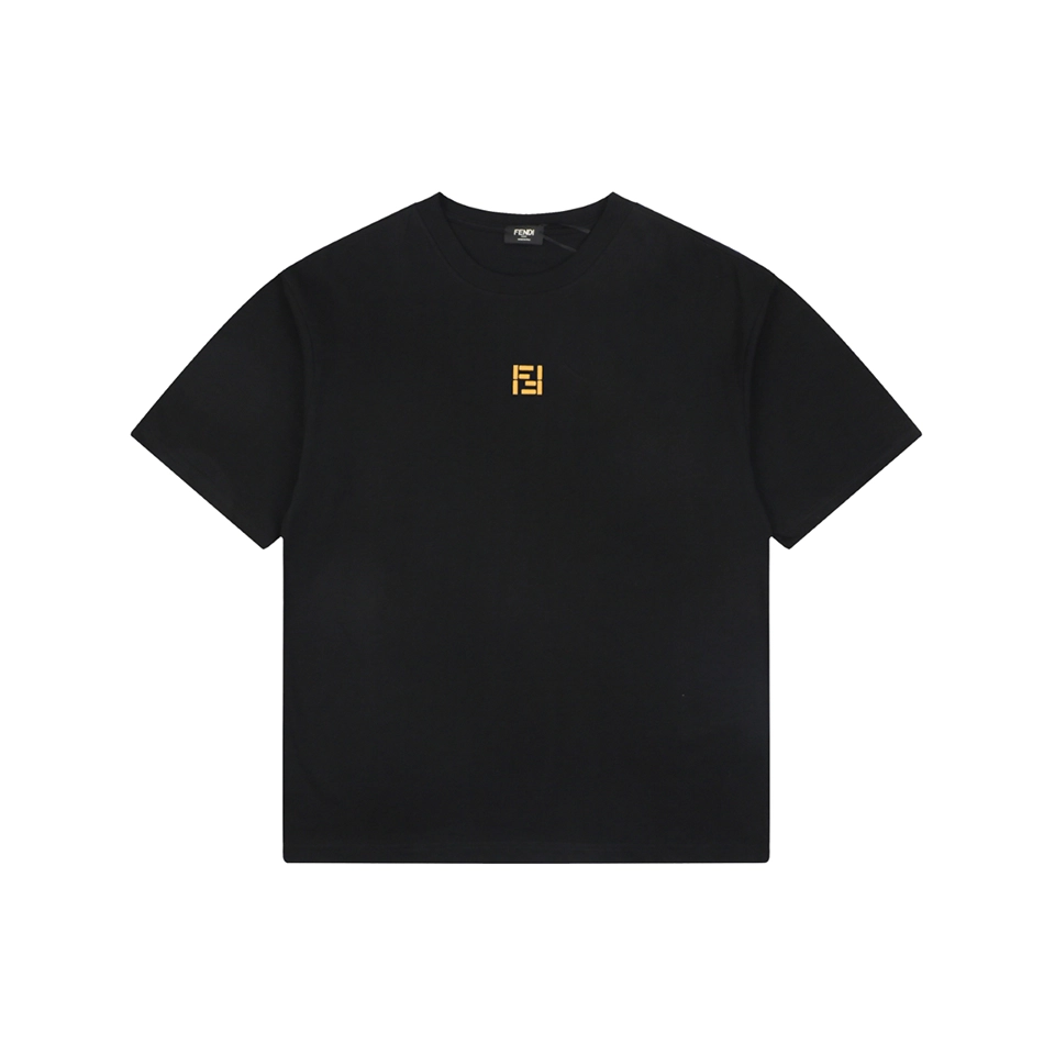 Fendi FF Gold Embroidered T-Shirt Black Front view