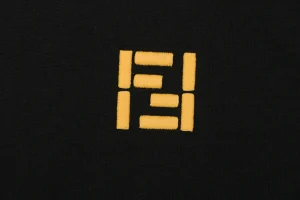 Fendi FF Gold Embroidered T-Shirt Black Front Brand