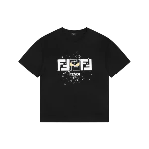 Fendi FF Monster Eyes Paint-Splatter T-Shirt Black Front view