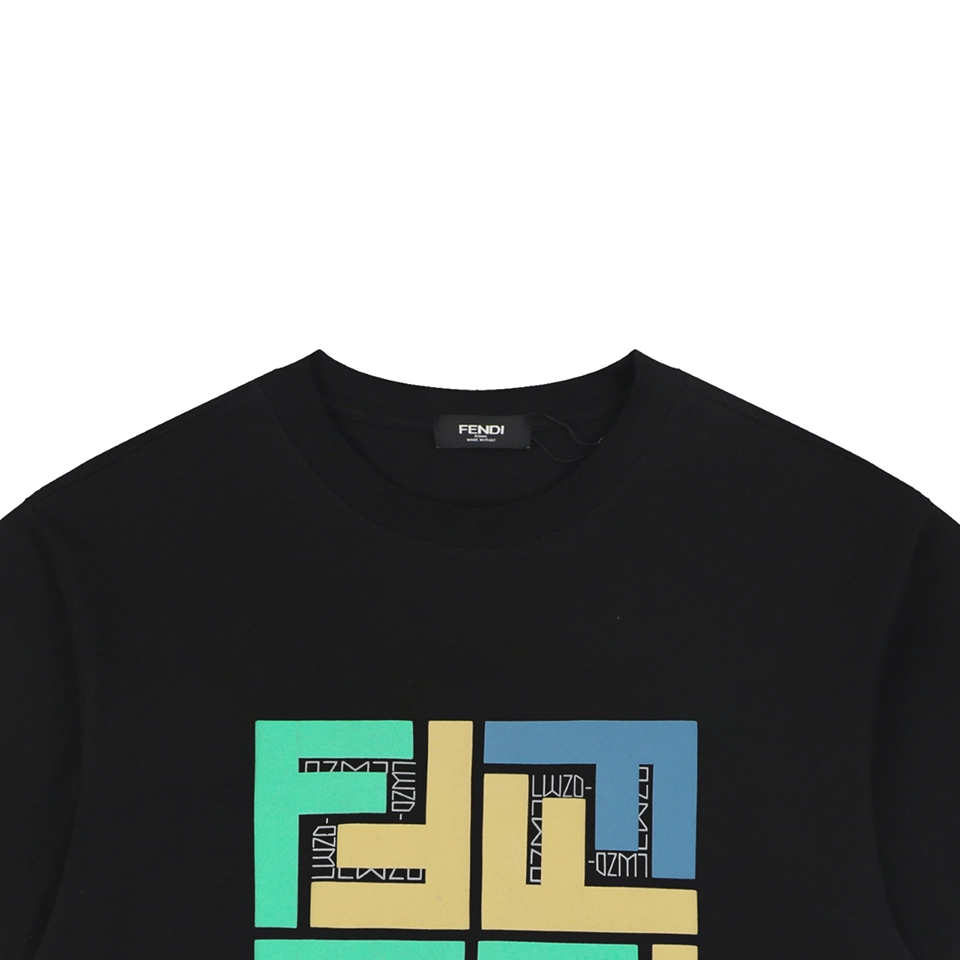 Fendi Geometric Colorblock FF Logo T-Shirt Black