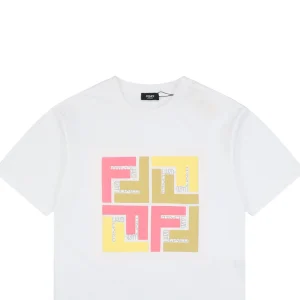 Fendi Geometric Colorblock FF Logo T-Shirt White