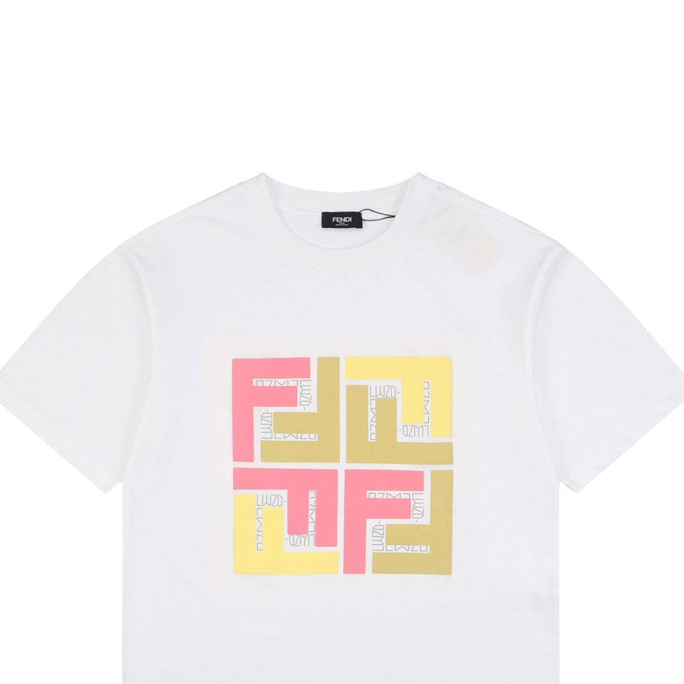 Fendi Geometric Colorblock FF Logo T-Shirt White