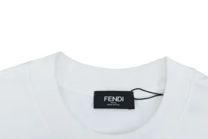 Fendi Geometric Colorblock FF Logo T-Shirt White Collar