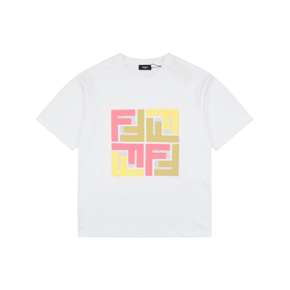 Fendi Geometric Colorblock FF Logo T-Shirt Black Front view