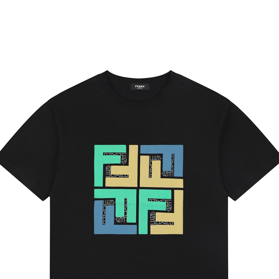 Fendi Geometric Colorblock FF Logo T-Shirt Black