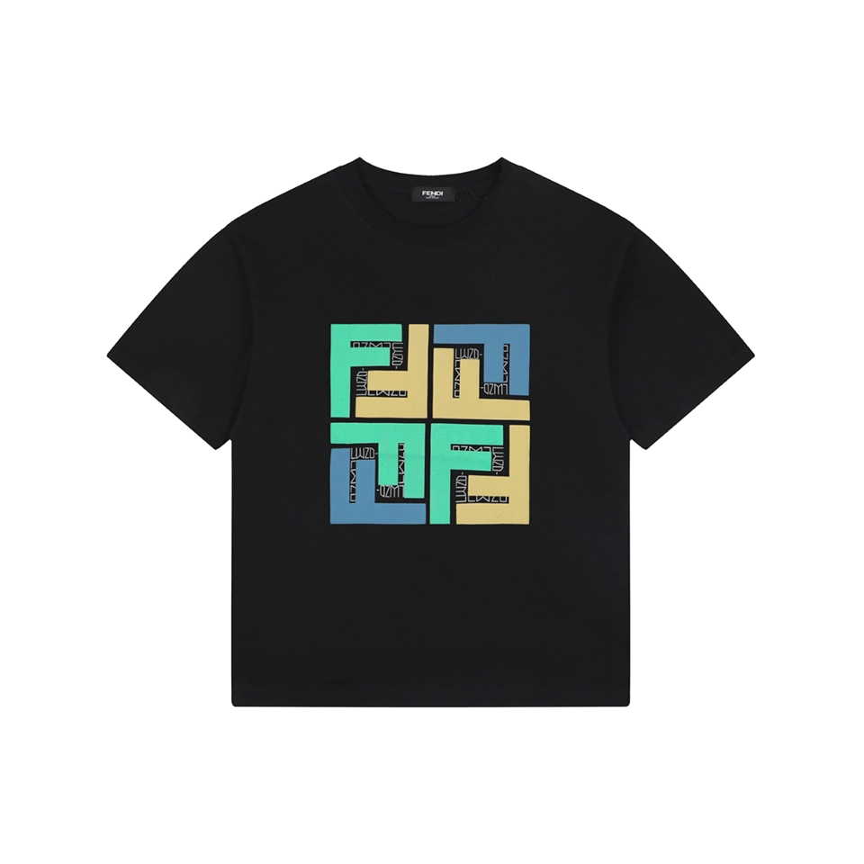 Fendi Geometric Colorblock FF Logo T-Shirt Black Front view