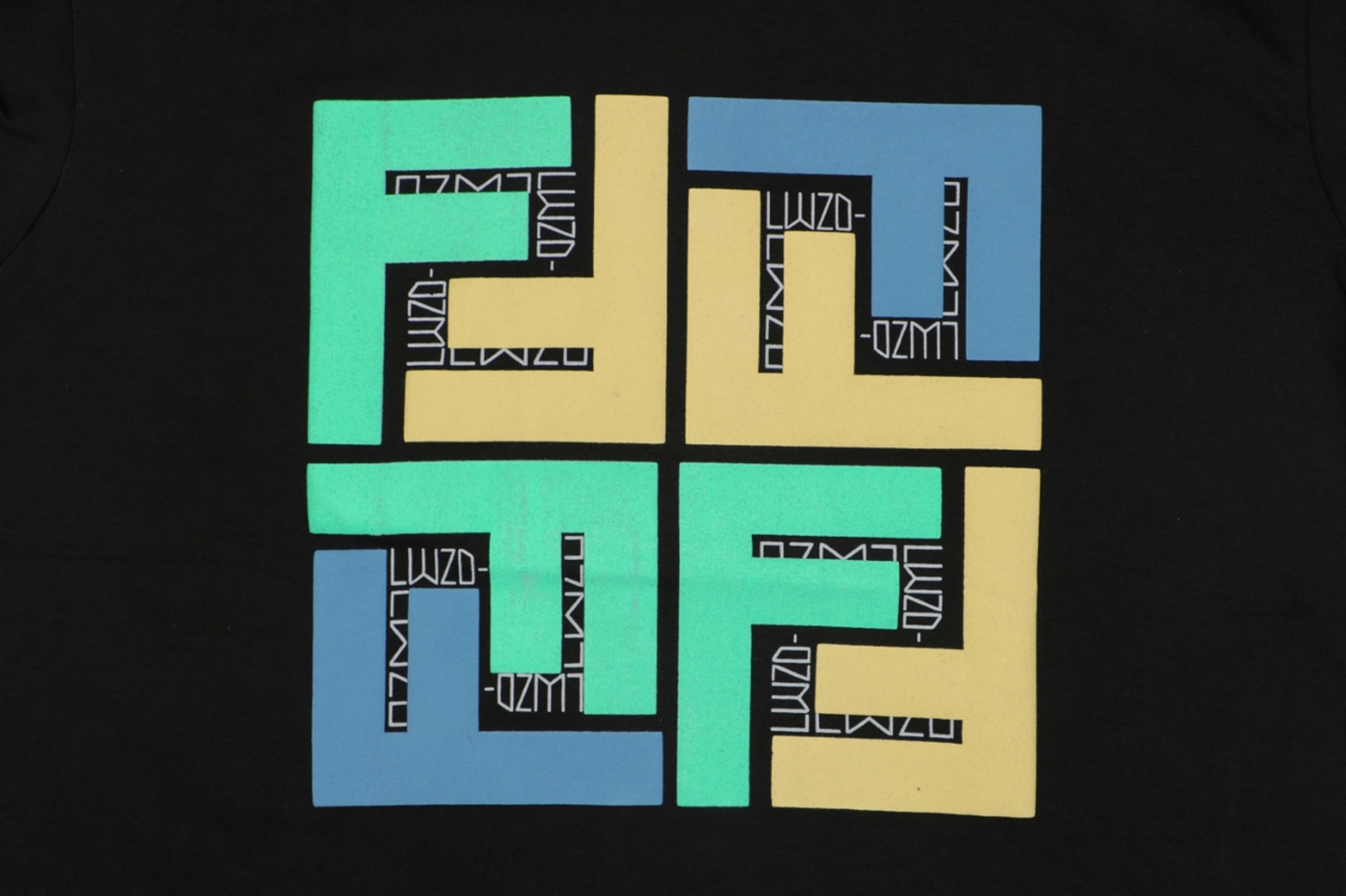 Fendi Geometric Colorblock FF Logo T-Shirt Black Front Print