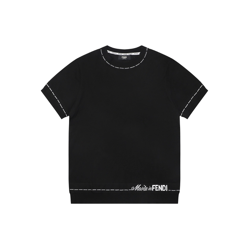 Fendi Hemline Stitch Logo Knitted T-Shirt Front view