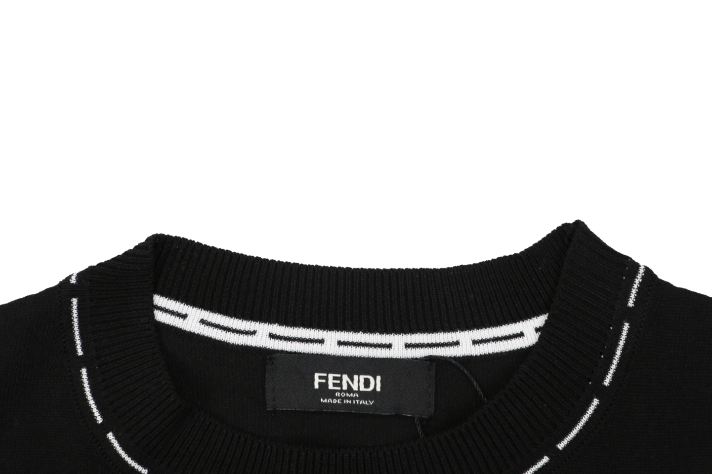 Fendi Hemline Stitch Logo Knitted T-Shirt Collar