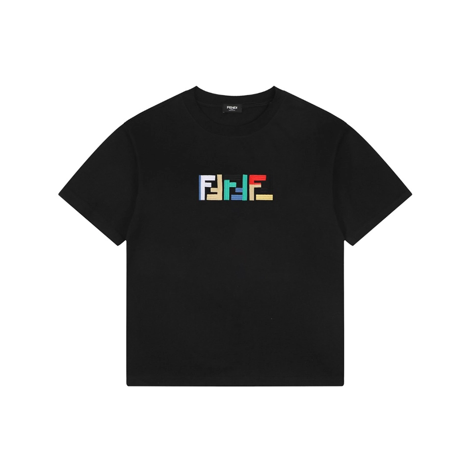 Fendi Multicolor FF Embroidered Heavyweight T-Shirt Black Front view