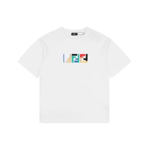 Fendi Multicolor FF Embroidered Heavyweight T-Shirt White Front view