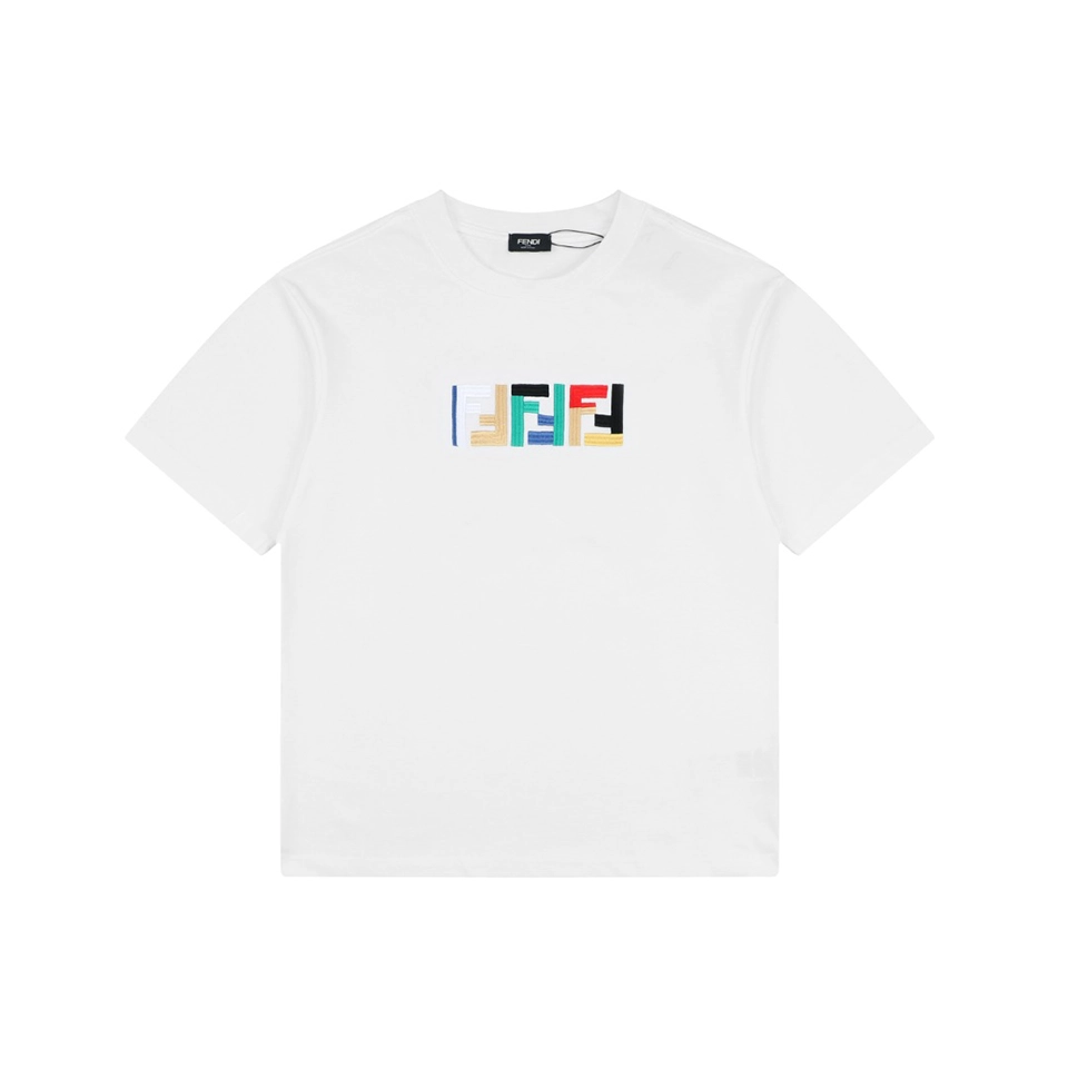 Fendi Multicolor FF Embroidered Heavyweight T-Shirt White Front view