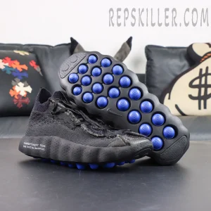 Fragment Design x Nike Mind 002 Flyknit “Black” overall view with blue pod outsole cushioning system