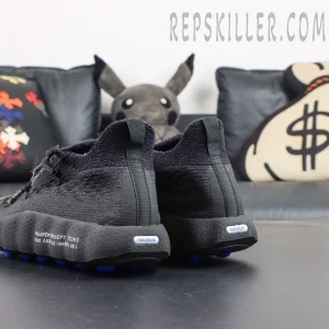 Fragment Design x Nike Mind 002 Flyknit “Black” rear angled detail with black upper and Fragment branding