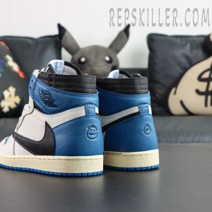 Heel detail with Fragment lightning bolt and Cactus Jack smiley logos
