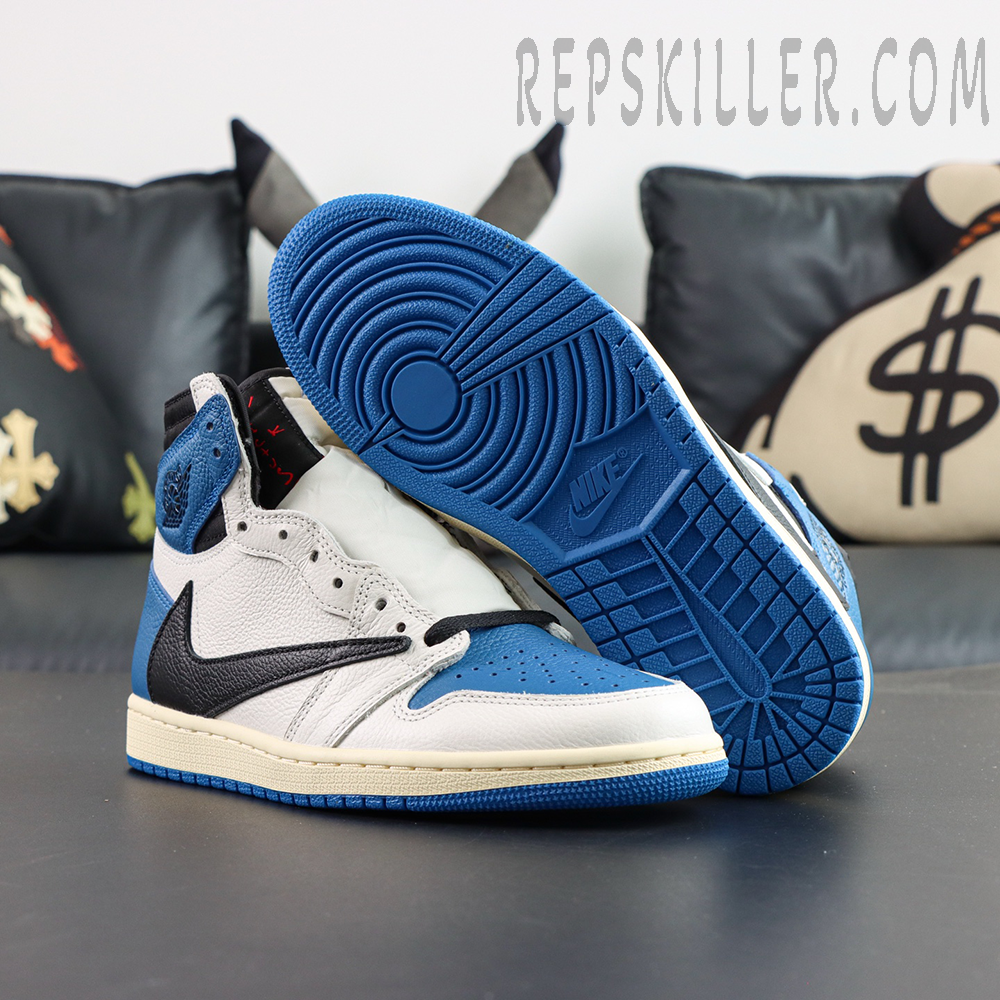 Outsole view with blue traction pattern