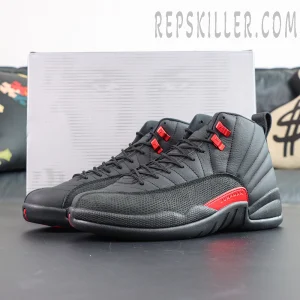Air Jordan 12 Retro “Bloodline” displayed with shoebox featuring iconic black and red color blocking