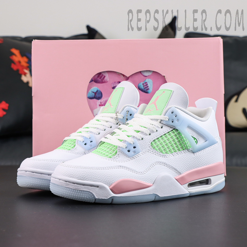 Air Jordan 4 Retro GS “Valentine’s Day” in white and pink colorway with themed heart shoebox