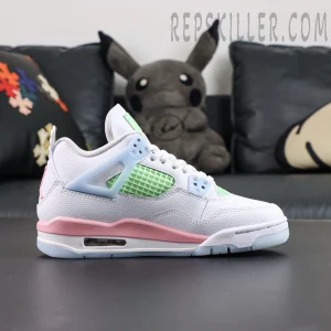 Air Jordan 4 Retro GS “Valentine’s Day” lateral side view with pink midsole and visible Air unit