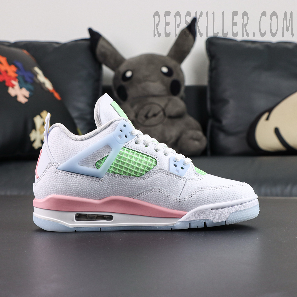 Air Jordan 4 Retro GS “Valentine’s Day” lateral side view with pink midsole and visible Air unit