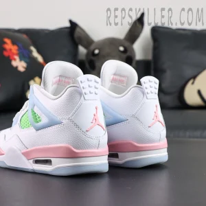 Air Jordan 4 Retro GS “Valentine’s Day” heel view with pink Jumpman logo and light blue support wings