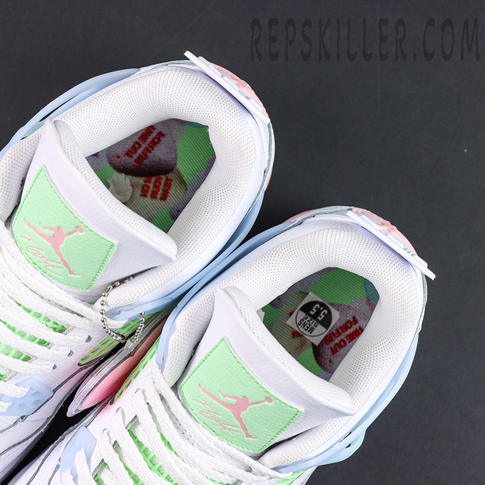 Air Jordan 4 Retro GS “Valentine’s Day” collar and tongue detail with heart-themed inner lining