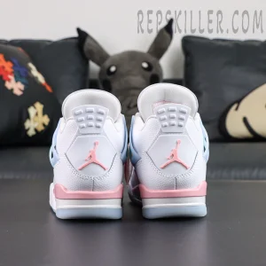 Air Jordan 4 Retro GS “Valentine’s Day” rear view with pink and white midsole plus classic heel tab