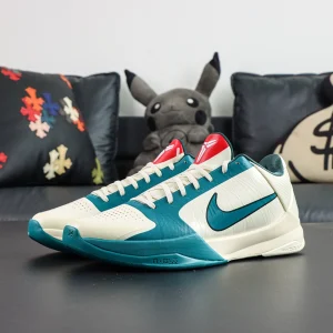 Kobe 5 Protro Caitlin Clark lateral view with teal Swoosh and low-cut profile