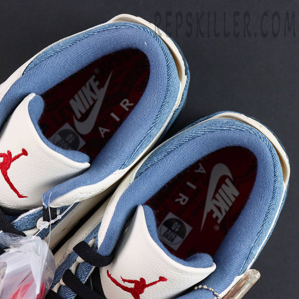 Levi’s x Air Jordan 3 interior with red insole and blue textile lining