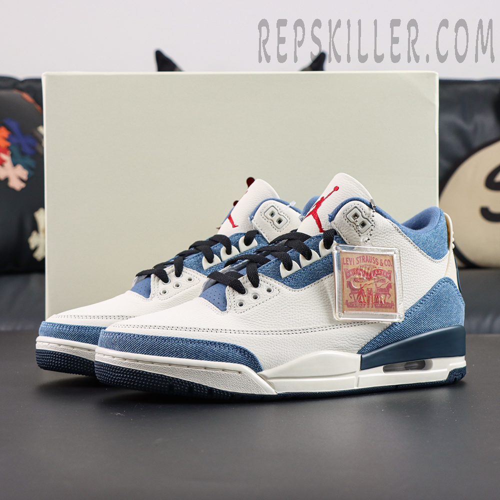 Levi’s x Air Jordan 3 with box display and co-branded hangtag