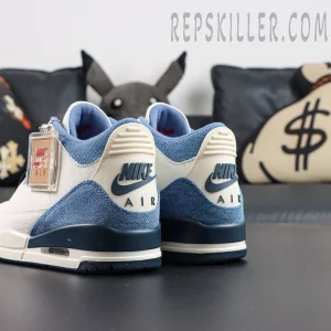 Levi’s x Air Jordan 3 rear angle showing dual heel tabs and materials