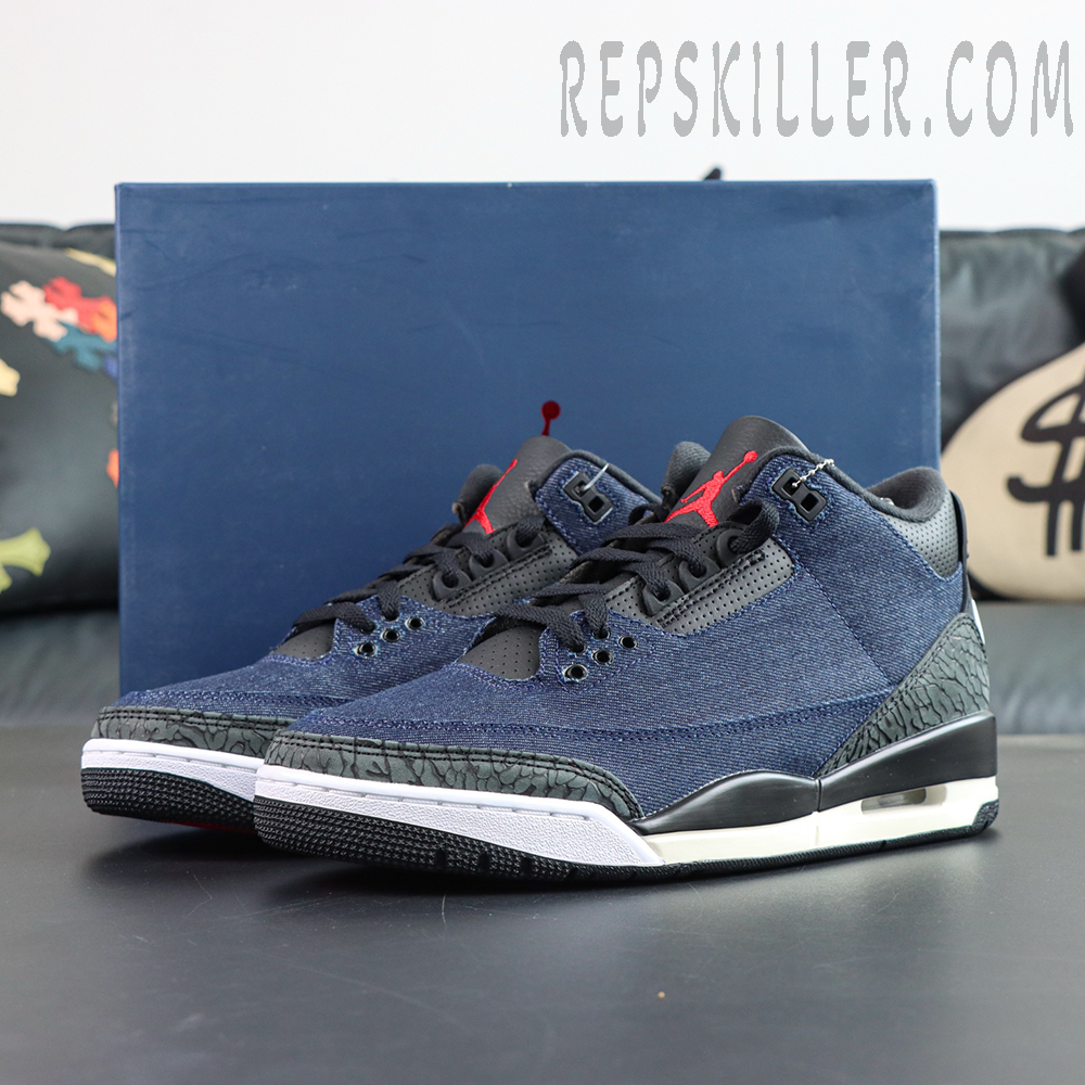 Levi’s x Air Jordan 3 Retro SP “Denim Blue” displayed with shoebox highlighting its streetwear-inspired denim aesthetic