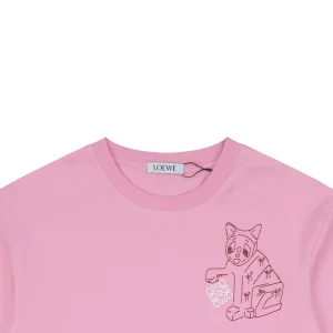 Loewe Anagram Cat Embroidered T-Shirt Pink
